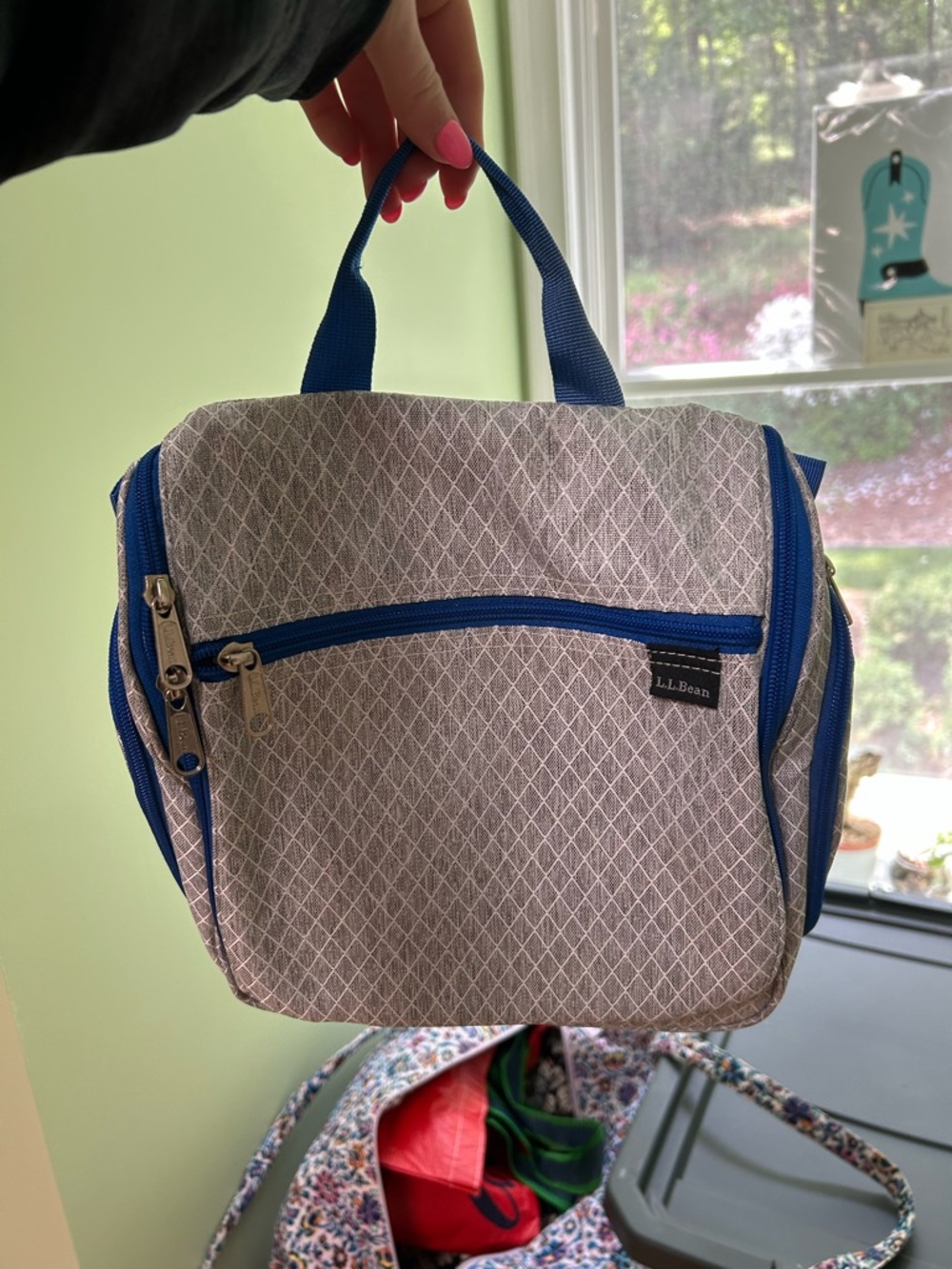 L.L. Bean Gray Lunch Tote with Blue Accents